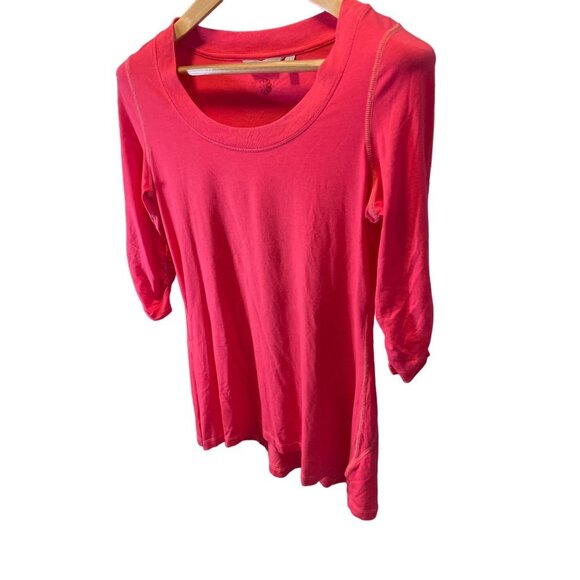 Athleta Round Neck Ruched Sleeve Grenadine Heather Pink Shiva Tee Top Sz S - Picture 3 of 11